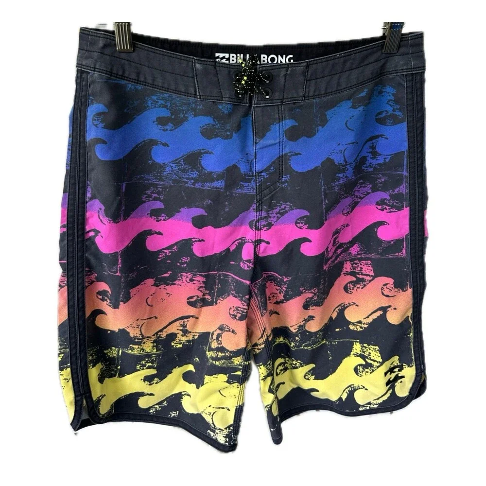 Billabong NWOT Men's Rainbow Wave Silhouette Surf Board Swim Shorts 30